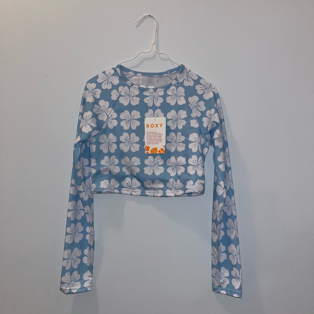 Roxy Blue and White Kids Swim Rashguard